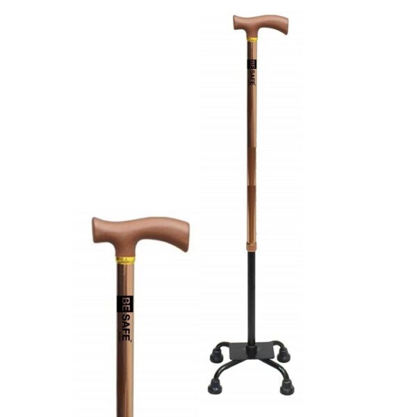 Adult Walking Stick with Quad Base Support for Old Age People/Patient, Bronze