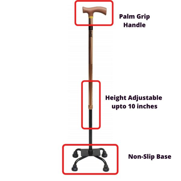 Adult Walking Stick with Quad Base Support for Old Age People/Patient, Bronze 4